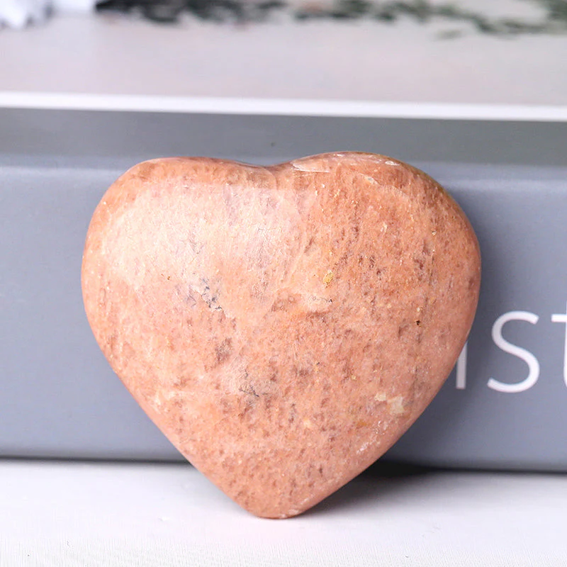 Peach Moonstone Crystal Heart 2-Inch Healing Carving - Image 2