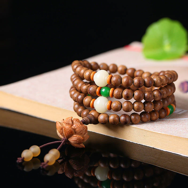 6mm Peach Wood Lotus Bracelet for Meditation & Protection - Image 2
