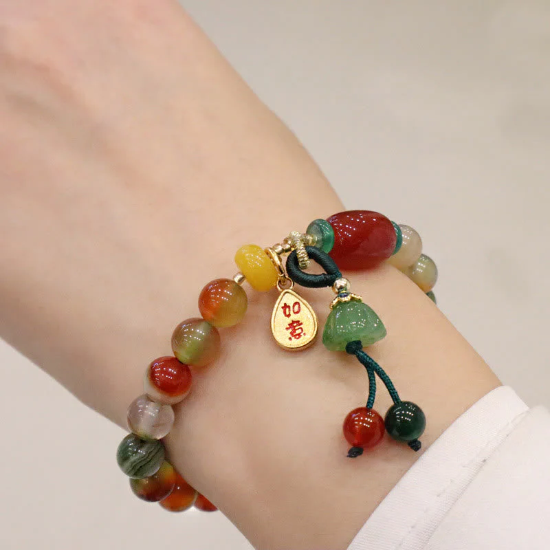 8mm Peacock Agate Ruyi As One Wishes Bracelet - Image 3