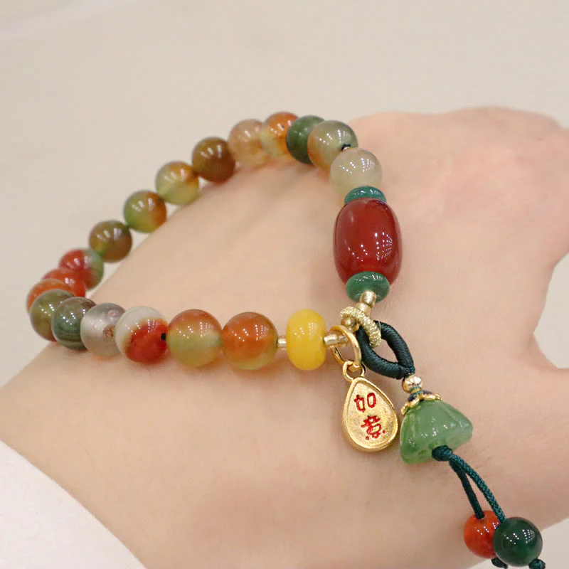 8mm Peacock Agate Ruyi As One Wishes Bracelet - Image 5