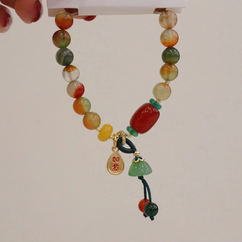 8mm Peacock Agate Ruyi As One Wishes Bracelet - Image 7