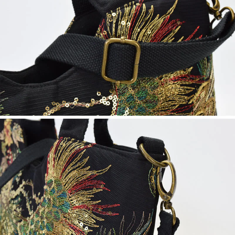 Peacock Embroidered Tote Bag | Canvas Shoulder Crossbody - Image 11