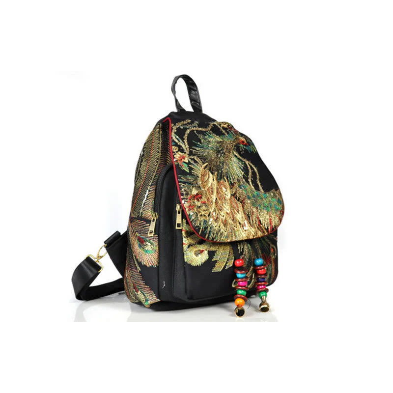 Peacock Embroidery Canvas Tassel Backpack for Spiritual Use - Image 11