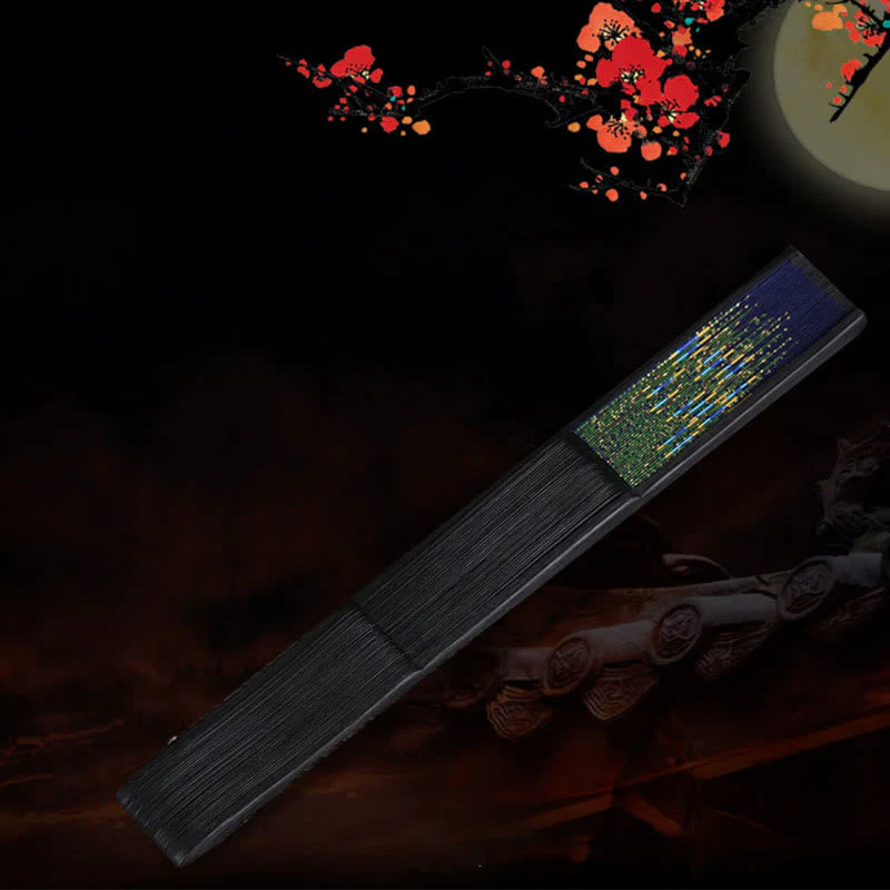 21.5cm Peacock Feather Bamboo Folding Fan for Meditation - Image 8