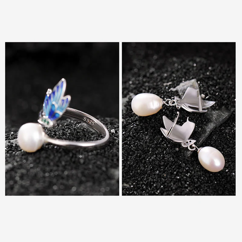 925 Sterling Silver Pearl Butterfly Healing Jewelry Set - Image 15