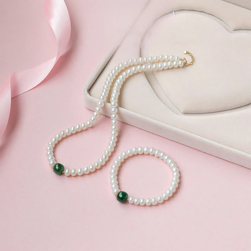 Pearl Hetian Jade & Aquamarine 42cm Necklace Bracelet - Image 2