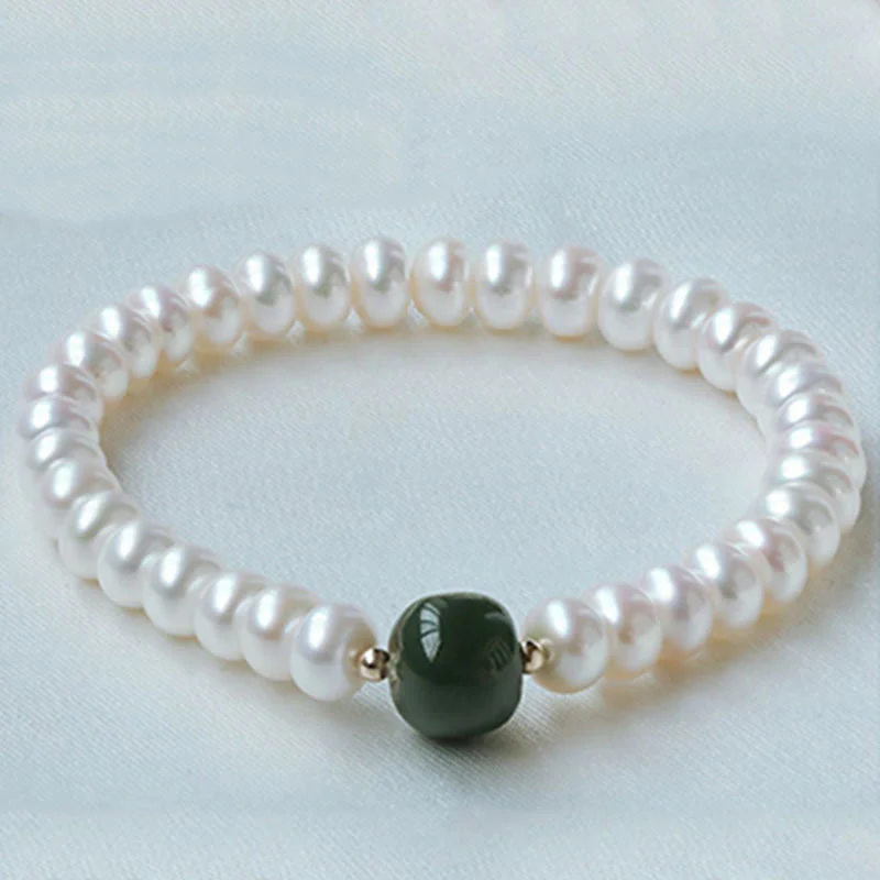 Pearl Hetian Jade & Aquamarine 42cm Necklace Bracelet - Image 3