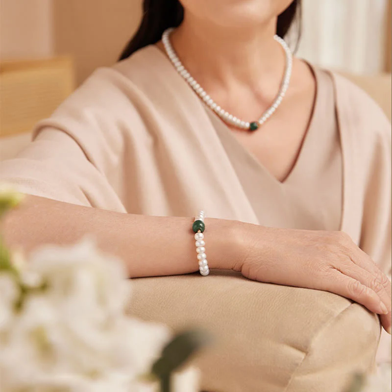 Pearl Hetian Jade & Aquamarine 42cm Necklace Bracelet - Image 5