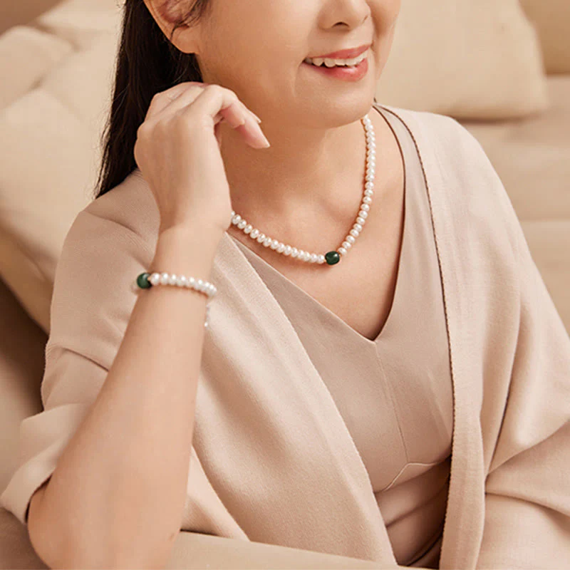 Pearl Hetian Jade & Aquamarine 42cm Necklace Bracelet - Image 6