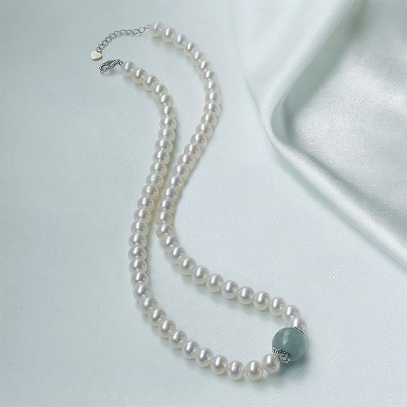 Pearl Hetian Jade & Aquamarine 42cm Necklace Bracelet - Image 9