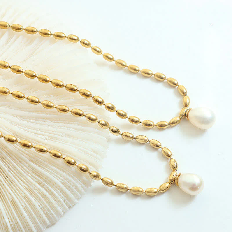 Pearl Necklace Peace Pendant | Calming Titanium Steel Chain - Image 2