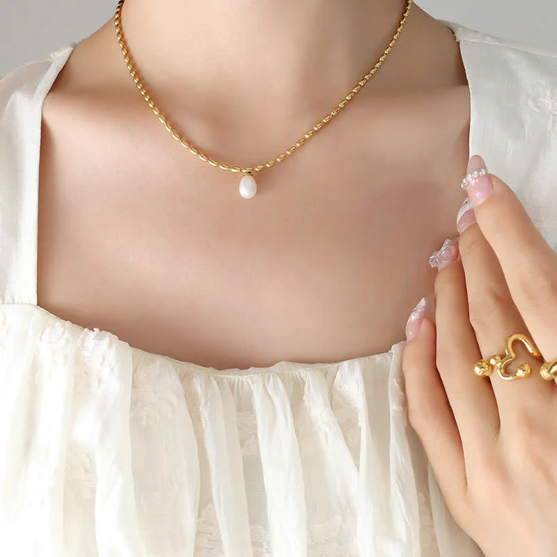 Pearl Necklace Peace Pendant | Calming Titanium Steel Chain - Image 3
