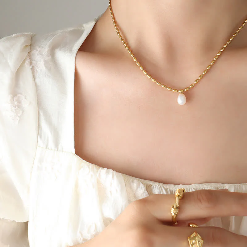 Pearl Necklace Peace Pendant | Calming Titanium Steel Chain - Image 4