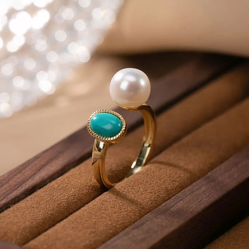925 Sterling Silver Pearl Turquoise Healing Jewelry Set - Image 3