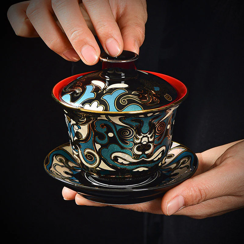 Peking Opera Mask Ceramic Gaiwan Tea Cup 125ml Set