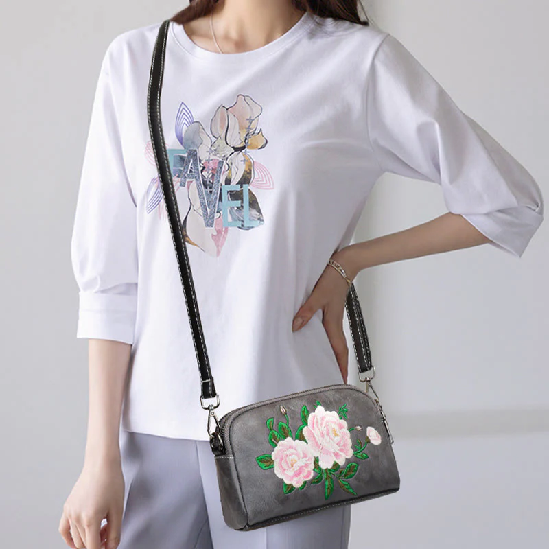 Peony Su Embroidery Crossbody Bag 15cm Shoulder Bag - Image 28