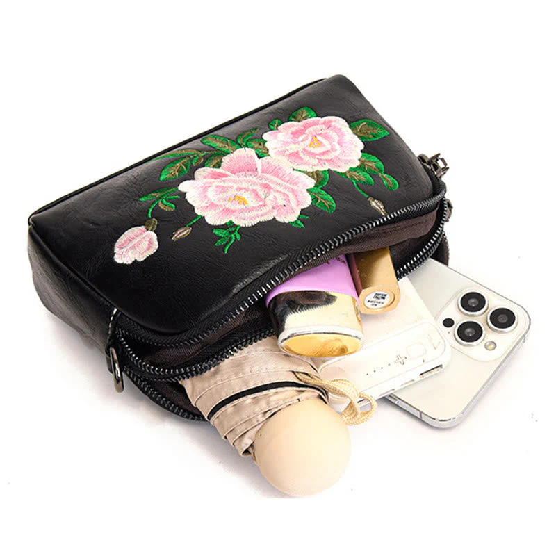 Peony Su Embroidery Crossbody Bag 15cm Shoulder Bag - Image 3