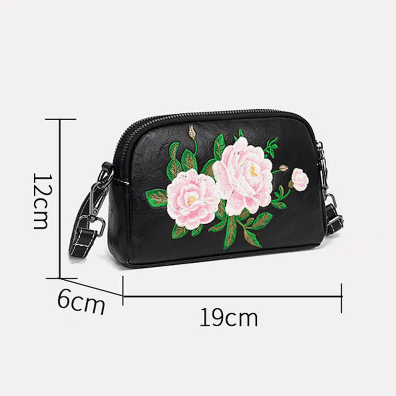 Peony Su Embroidery Crossbody Bag 15cm Shoulder Bag - Image 7