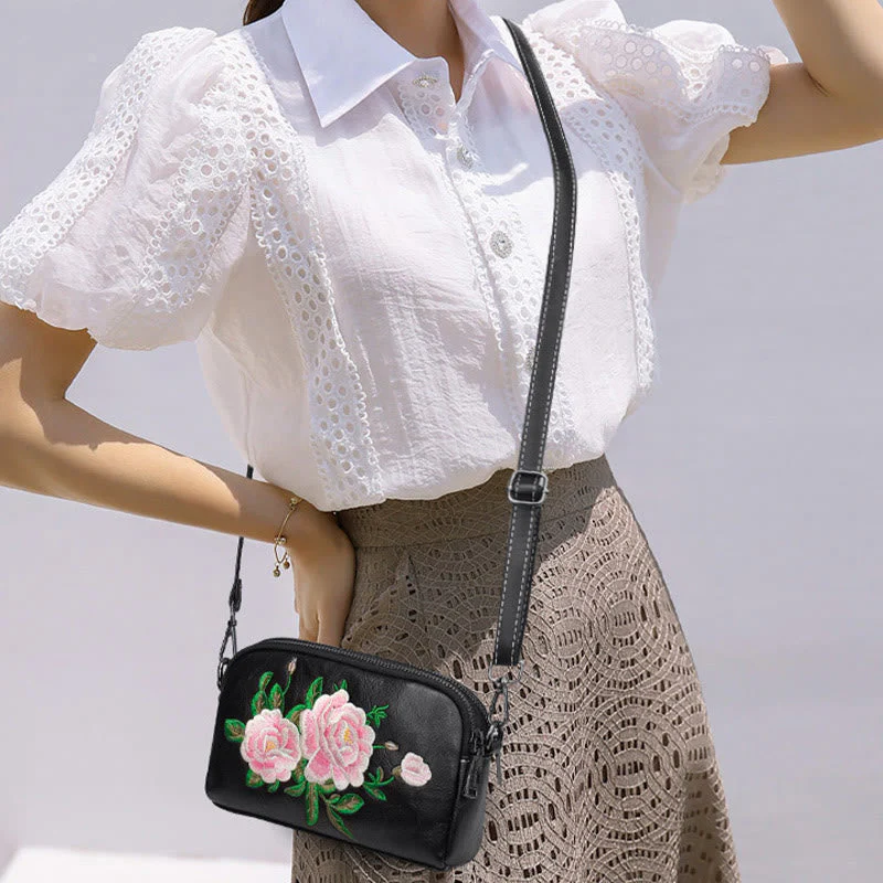 Peony Su Embroidery Crossbody Bag 15cm Shoulder Bag - Image 9
