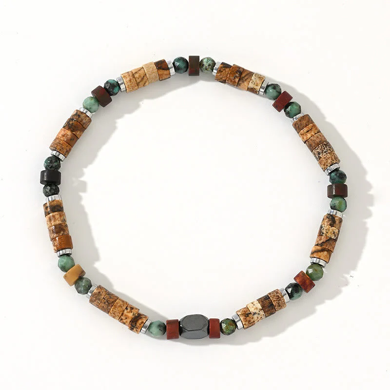 4mm Picture Jasper Turquoise Hematite Positive Bracelet - Image 4
