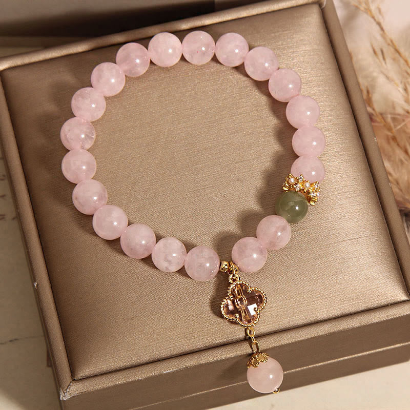 8mm Pink Crystal Soothing Four Leaf Clover Bracelet - Image 5