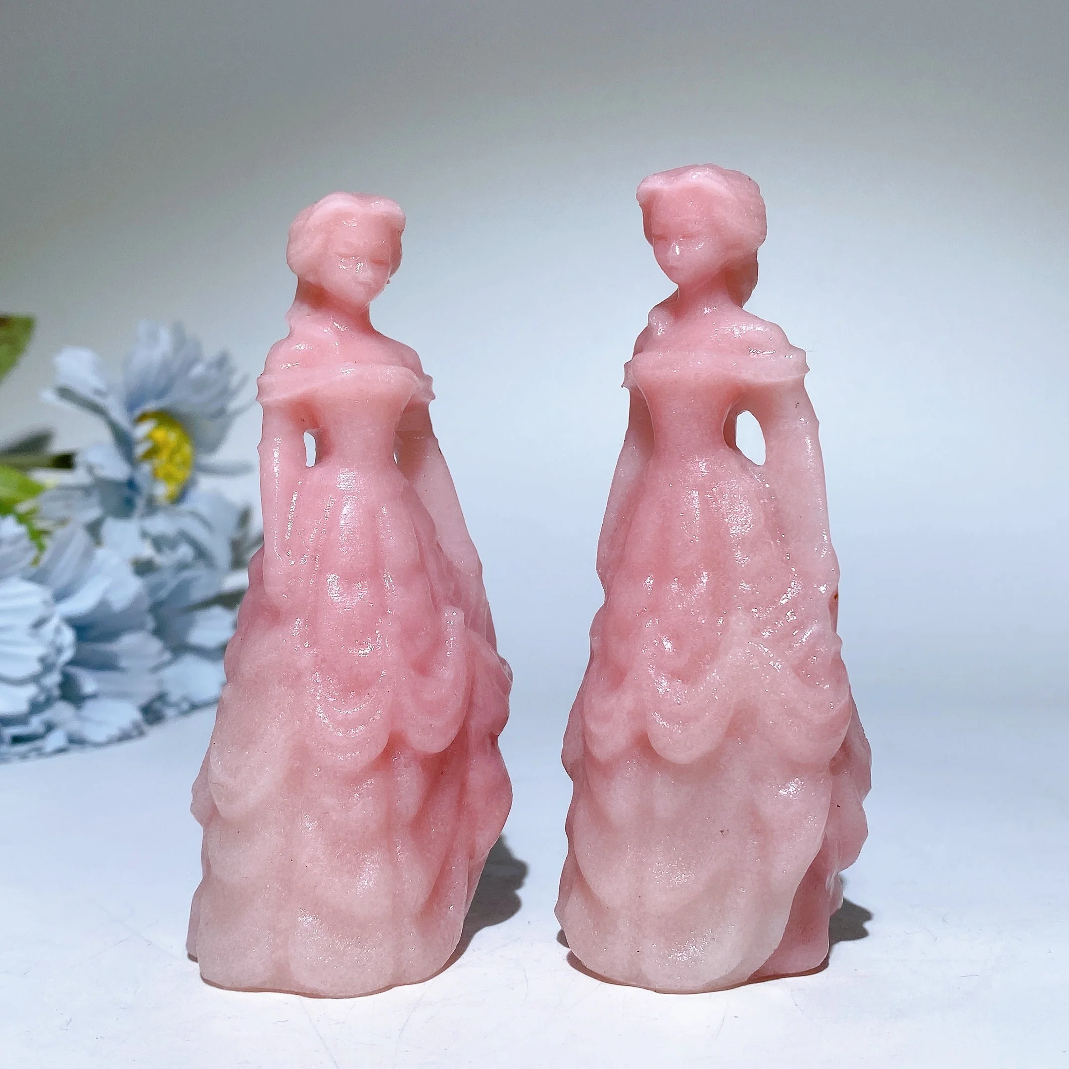 3.9 Inch Pink Opal Crystal Princess Figurine for Healing