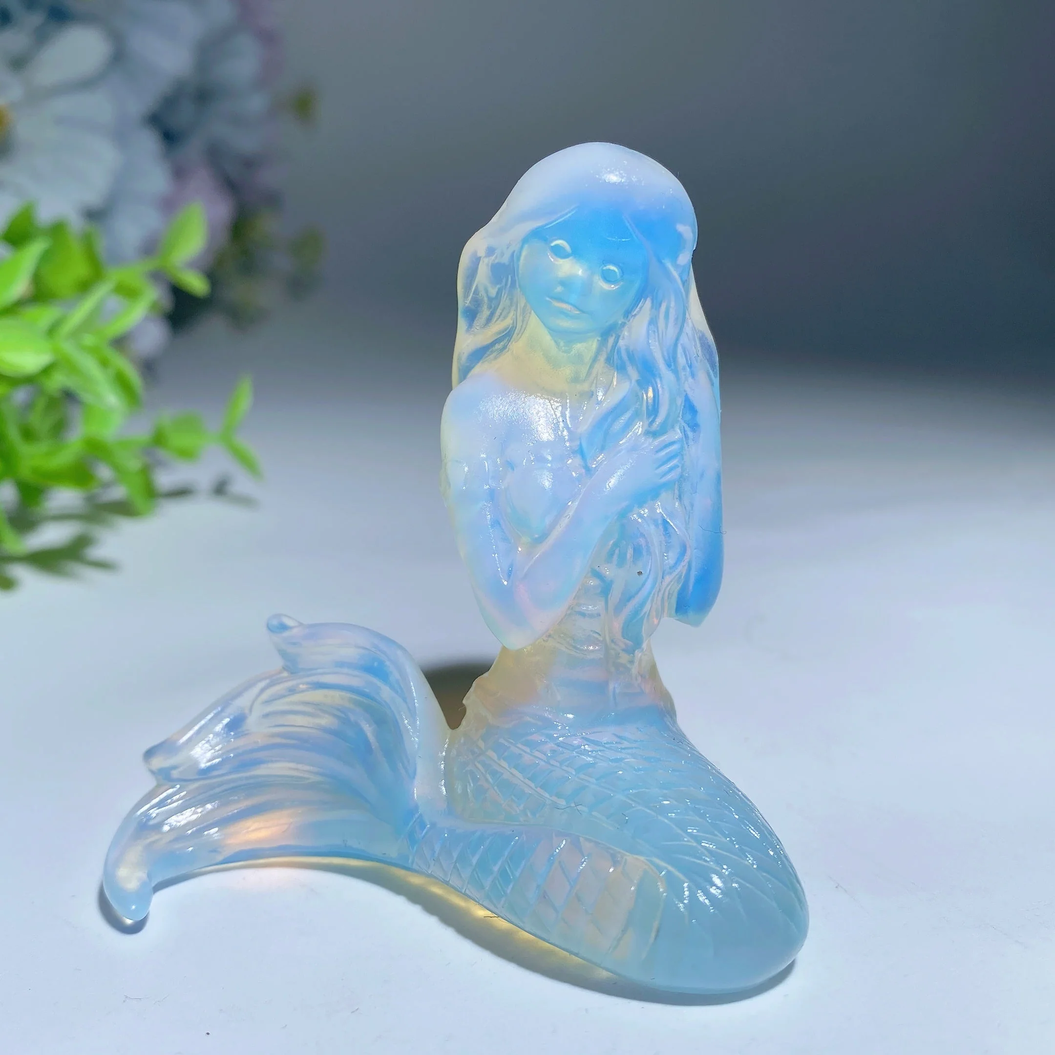 2.5 Inch Pink Opalite Mermaid Crystal Figurine Carving - Image 5