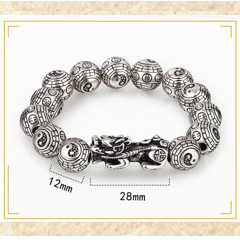 8mm Silver Pixiu Feng Shui Wealth Bracelet for Prosperity - Image 3