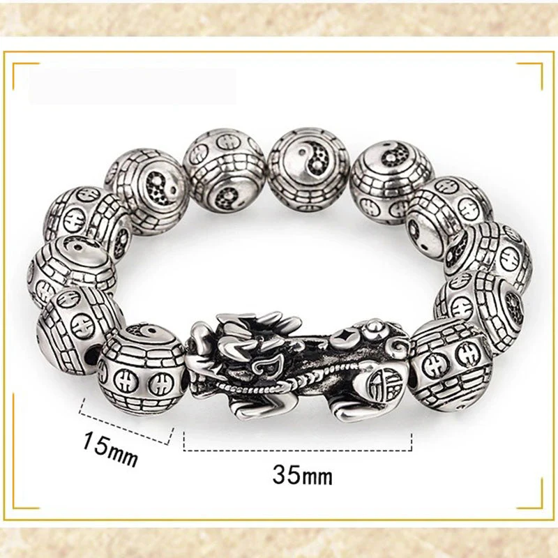 8mm Silver Pixiu Feng Shui Wealth Bracelet for Prosperity - Image 4