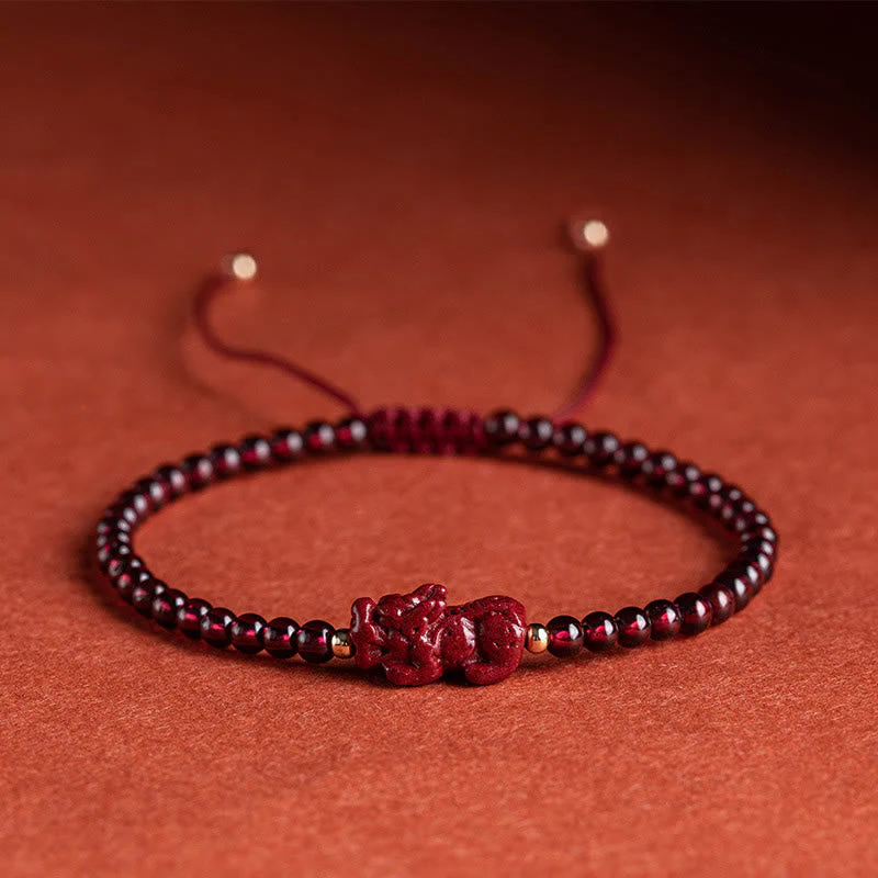 Garnet Cinnabar Pixiu Bracelet for Calm and Blessings - Image 5