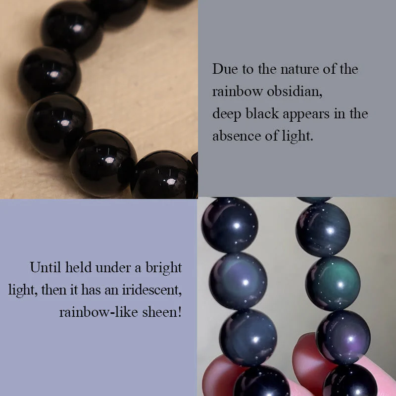 10mm Pixiu Bracelet with Rainbow Obsidian & Tiger Eye for Wealth - Image 4