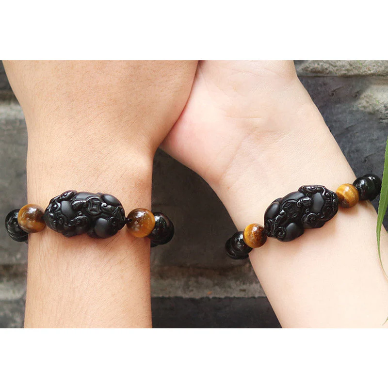 10mm Pixiu Bracelet with Rainbow Obsidian & Tiger Eye for Wealth - Image 7