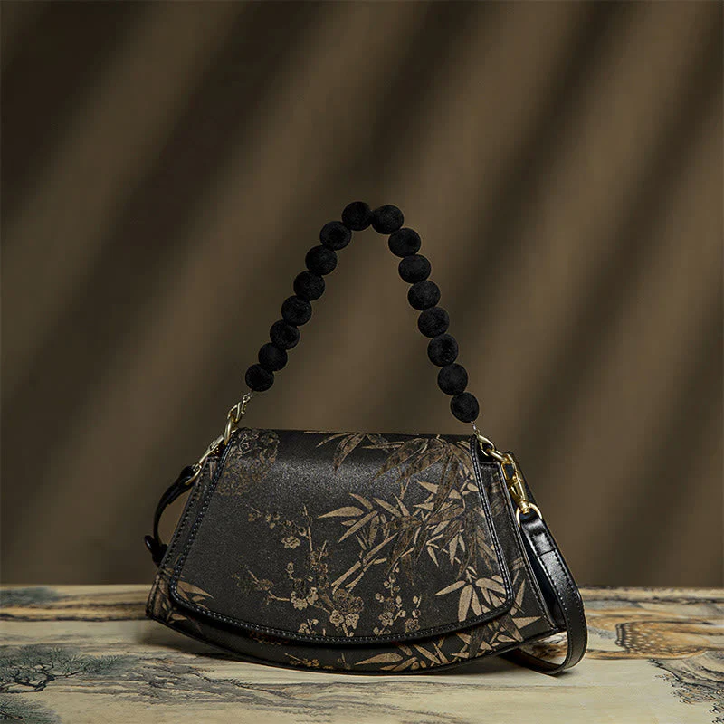 Plum Bamboo Bead Chain Crossbody Bag in Xiangyunsha Silk - Image 2