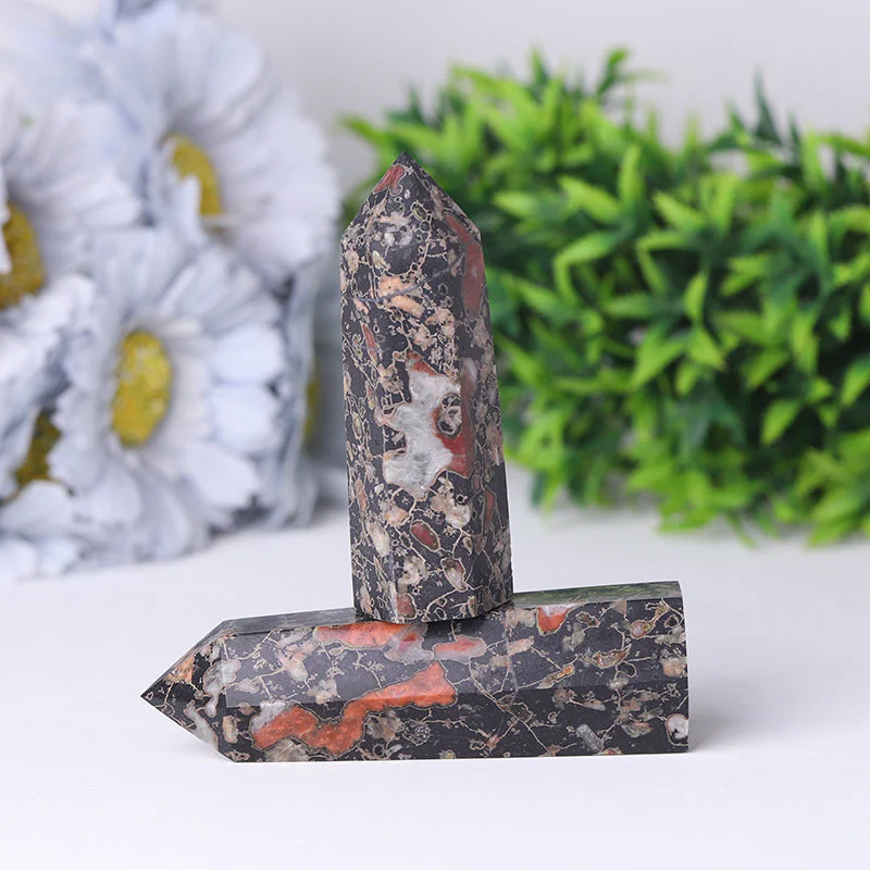 Natural Plum Blossom Jasper Crystal Tower 2.4-4.5 inch Healing Point - Image 4