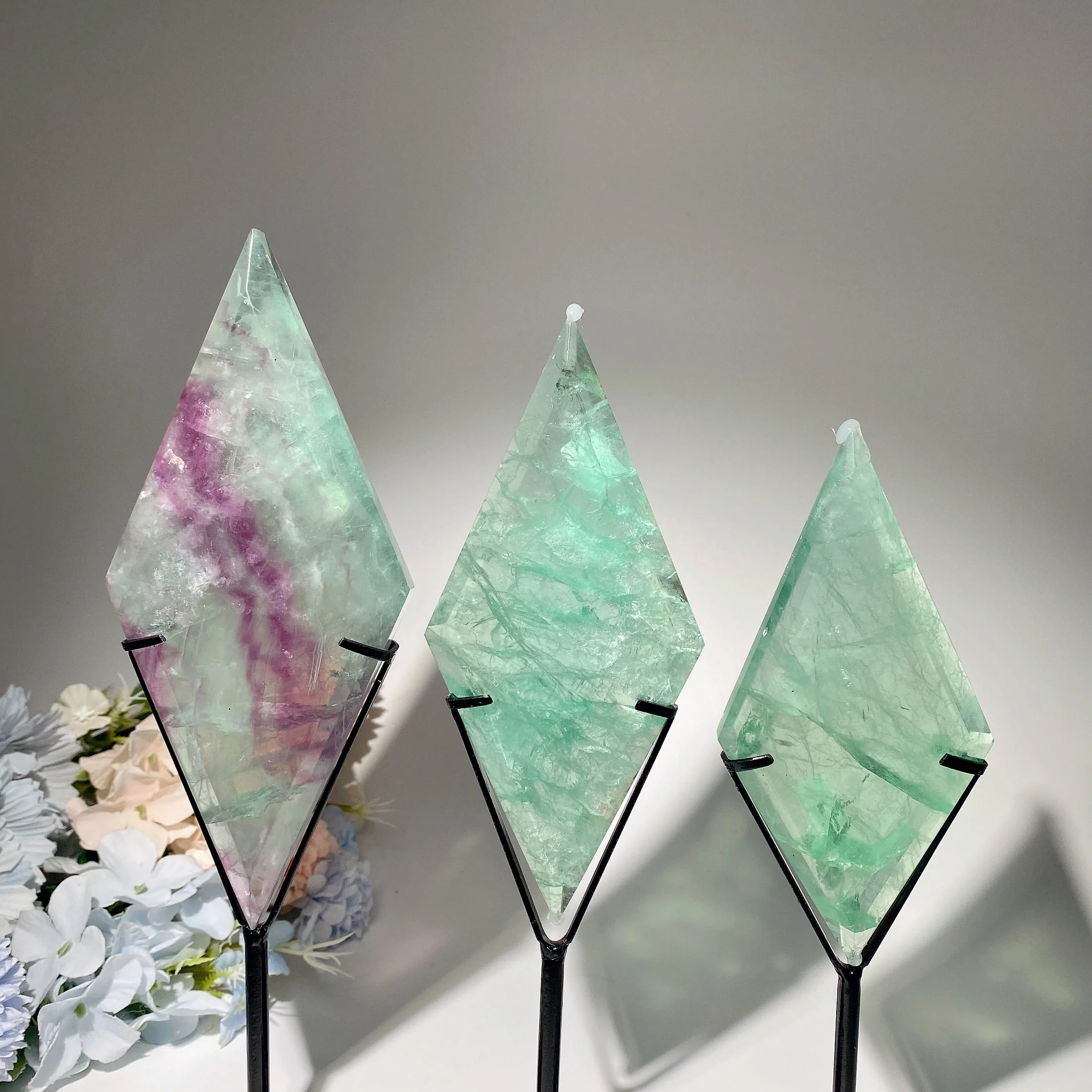 4-5.5 inch Polished Fluorite Rhombus Crystal Display Slab for Healing - Image 4