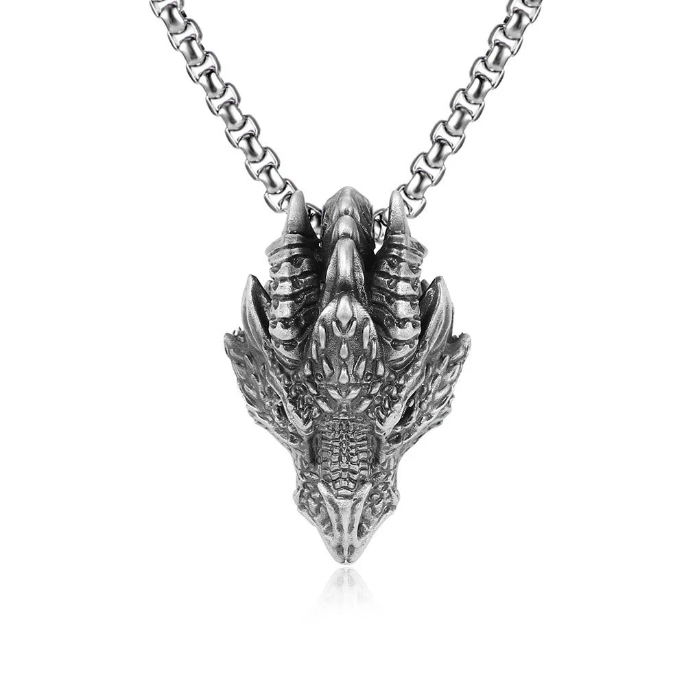 Pure Tin Dragon Head Protection Necklace Pendant - Image 2