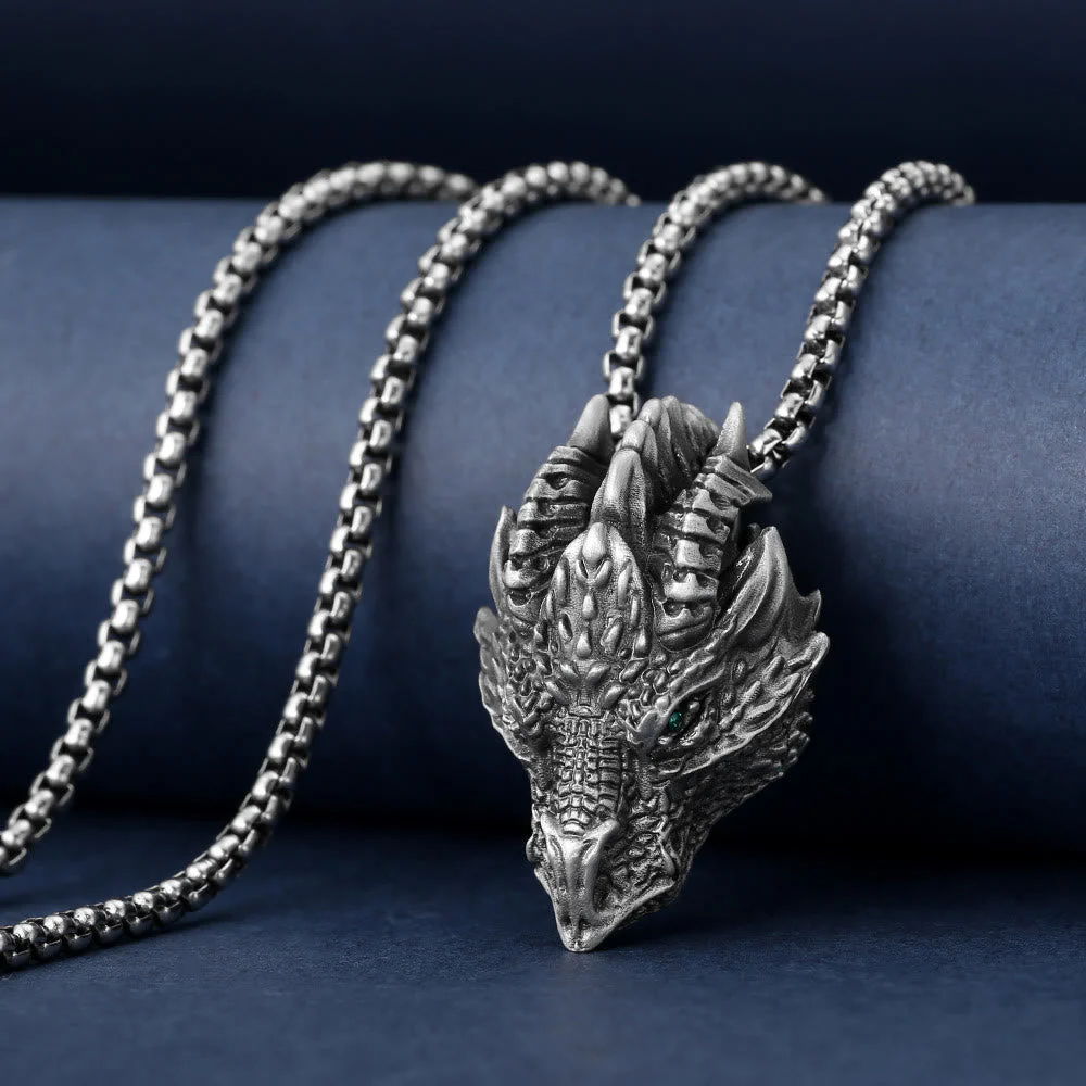 Pure Tin Dragon Head Protection Necklace Pendant - Image 3