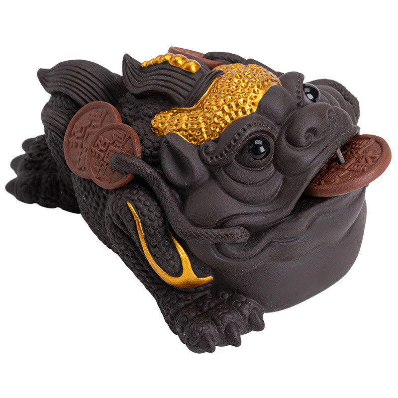 11cm Purple Clay Feng Shui Frog Figurine with Copper Coins - Image 10