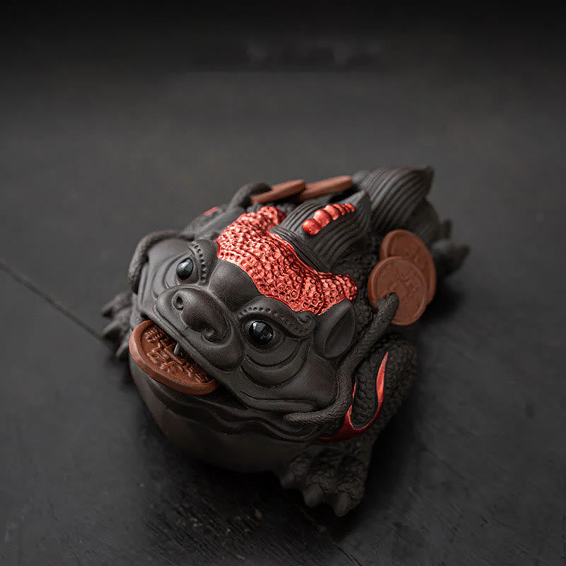 11cm Purple Clay Feng Shui Frog Figurine with Copper Coins - Image 11