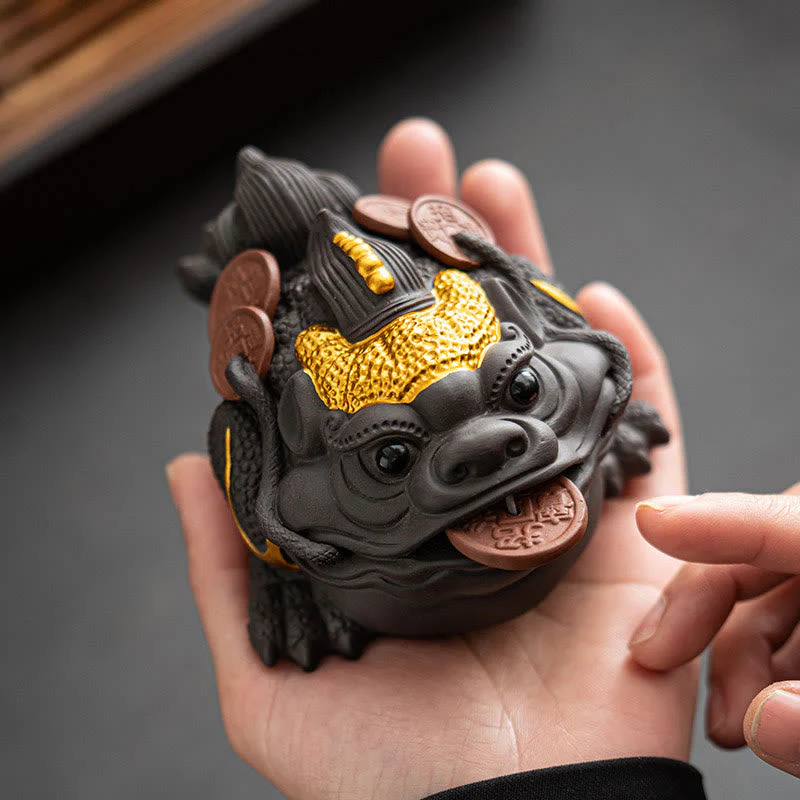 11cm Purple Clay Feng Shui Frog Figurine with Copper Coins - Image 3