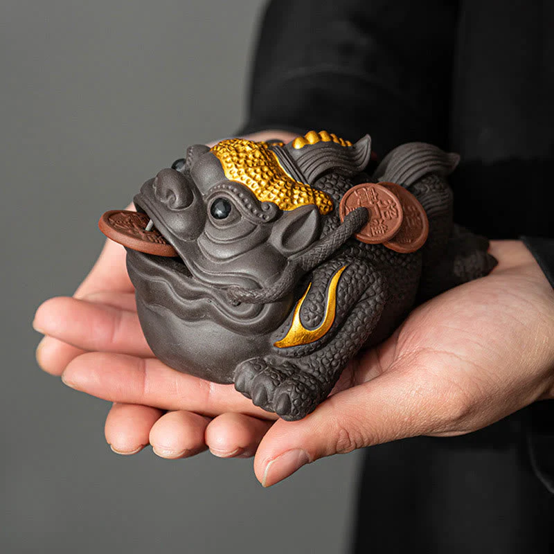 11cm Purple Clay Feng Shui Frog Figurine with Copper Coins - Image 4