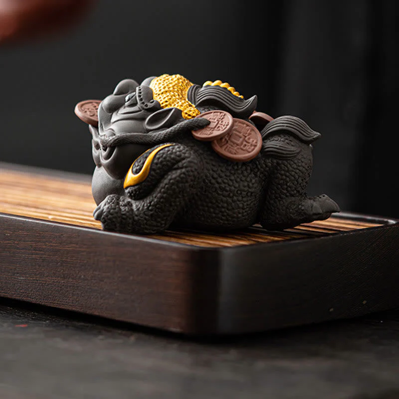 11cm Purple Clay Feng Shui Frog Figurine with Copper Coins - Image 6