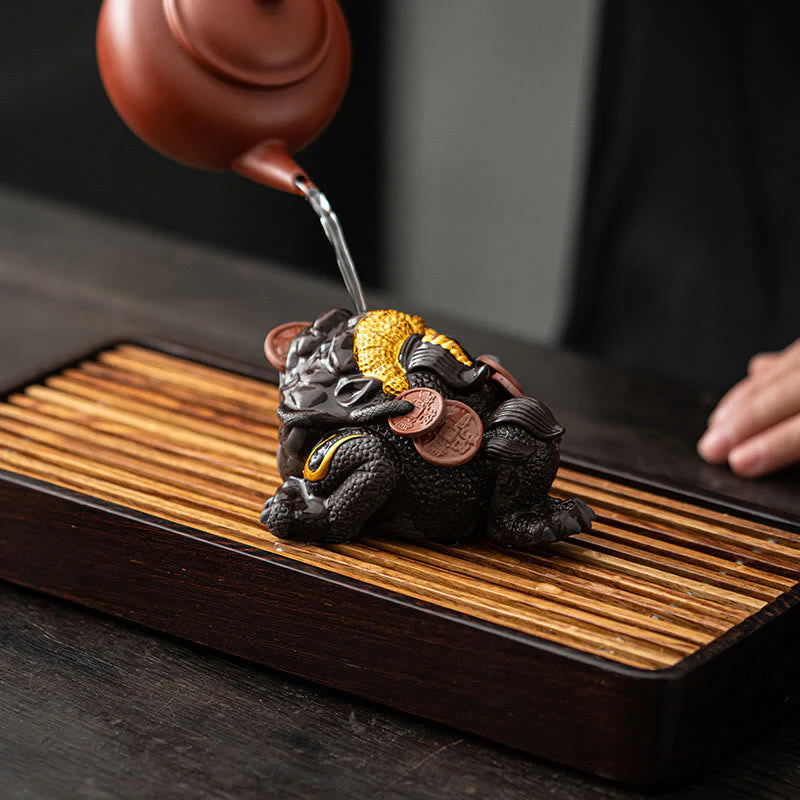 11cm Purple Clay Feng Shui Frog Figurine with Copper Coins - Image 8