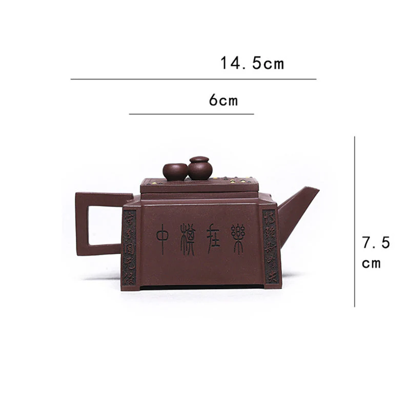280ml Purple Clay Yixing Handmade Square Gongfu Teapot - Image 20