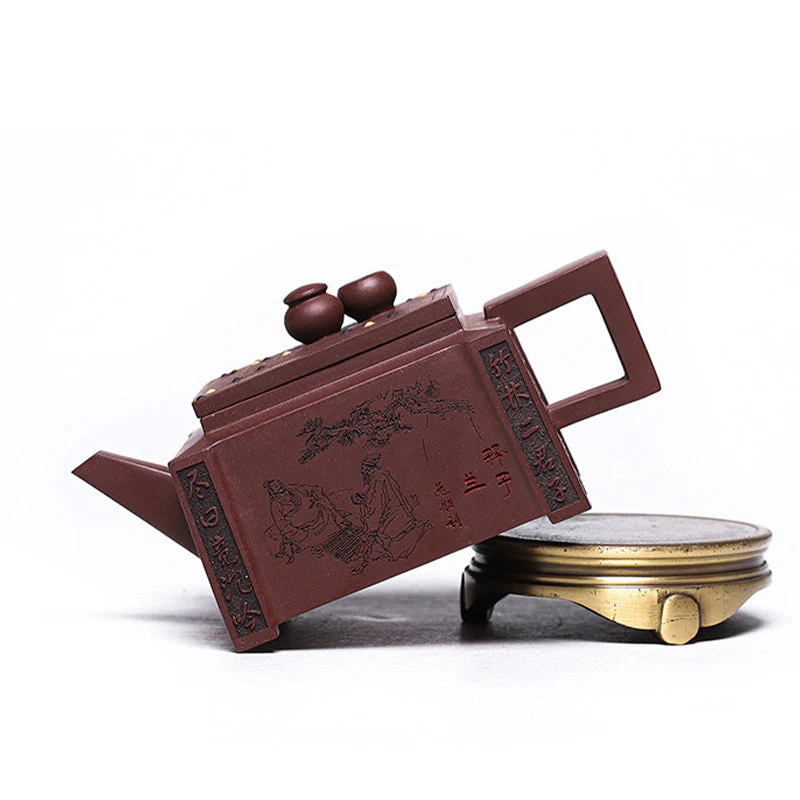 280ml Purple Clay Yixing Handmade Square Gongfu Teapot - Image 21