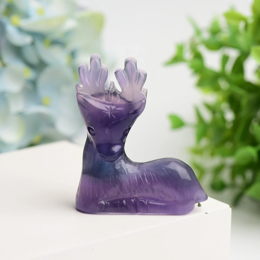 2.5" Purple Fluorite Deer Crystal Carving for Healing - Image 5