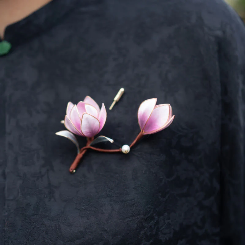 Handmade Purple Magnolia Hairpin Yangzhou Silk Flower