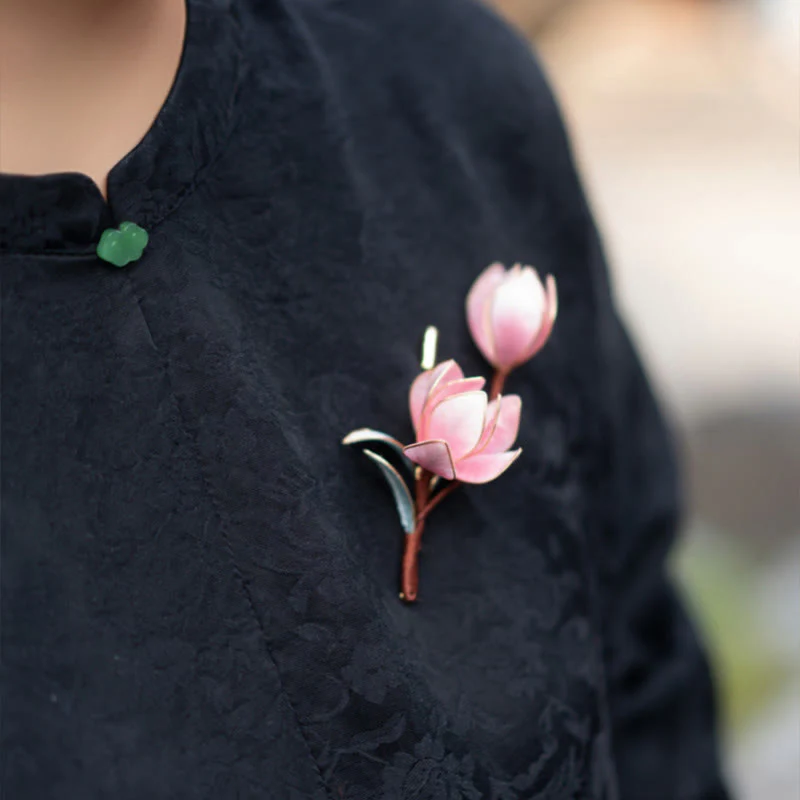 Handmade Purple Magnolia Hairpin Yangzhou Silk Flower - Image 2