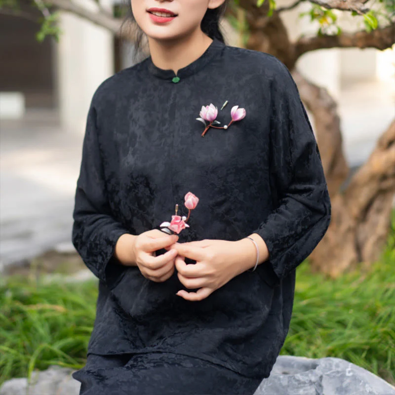 Handmade Purple Magnolia Hairpin Yangzhou Silk Flower - Image 4