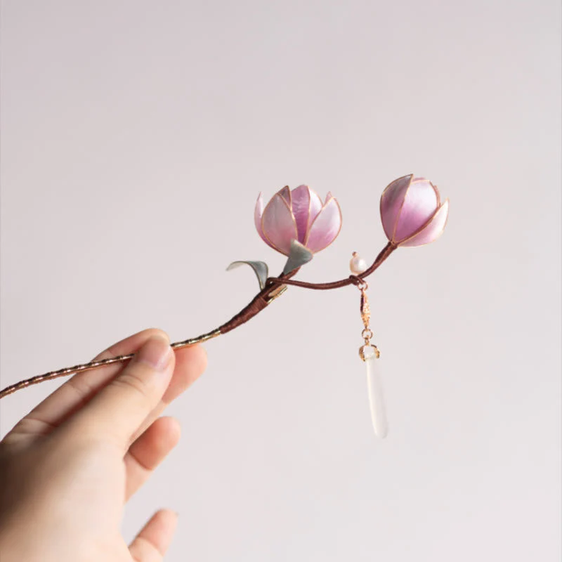 Handmade Purple Magnolia Hairpin Yangzhou Silk Flower - Image 6